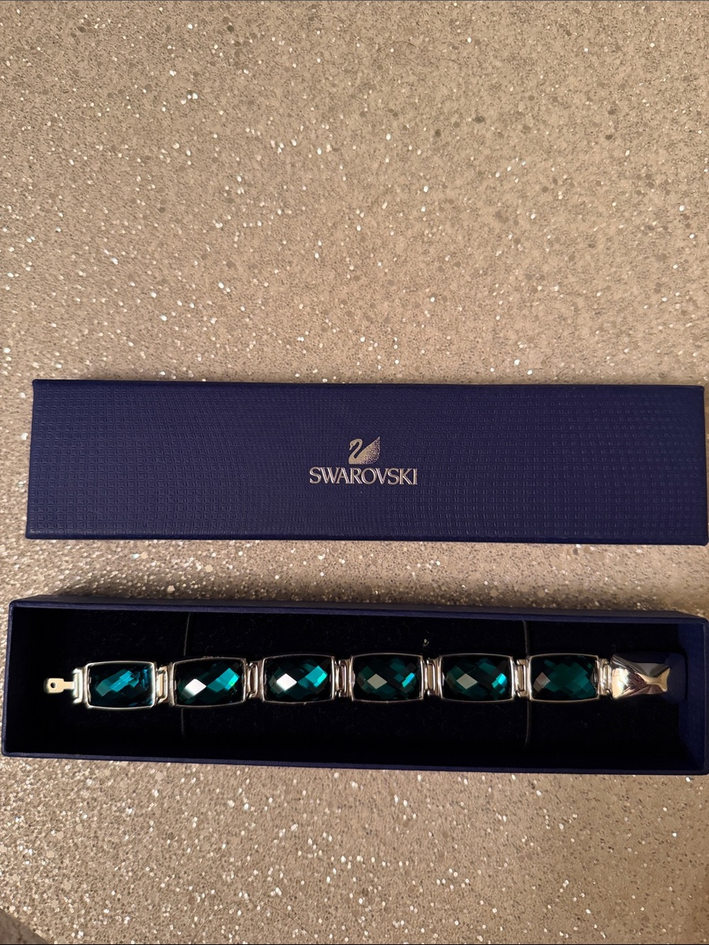 Swarovski Emerald-Teal Faceted Crystal Link Bracelet